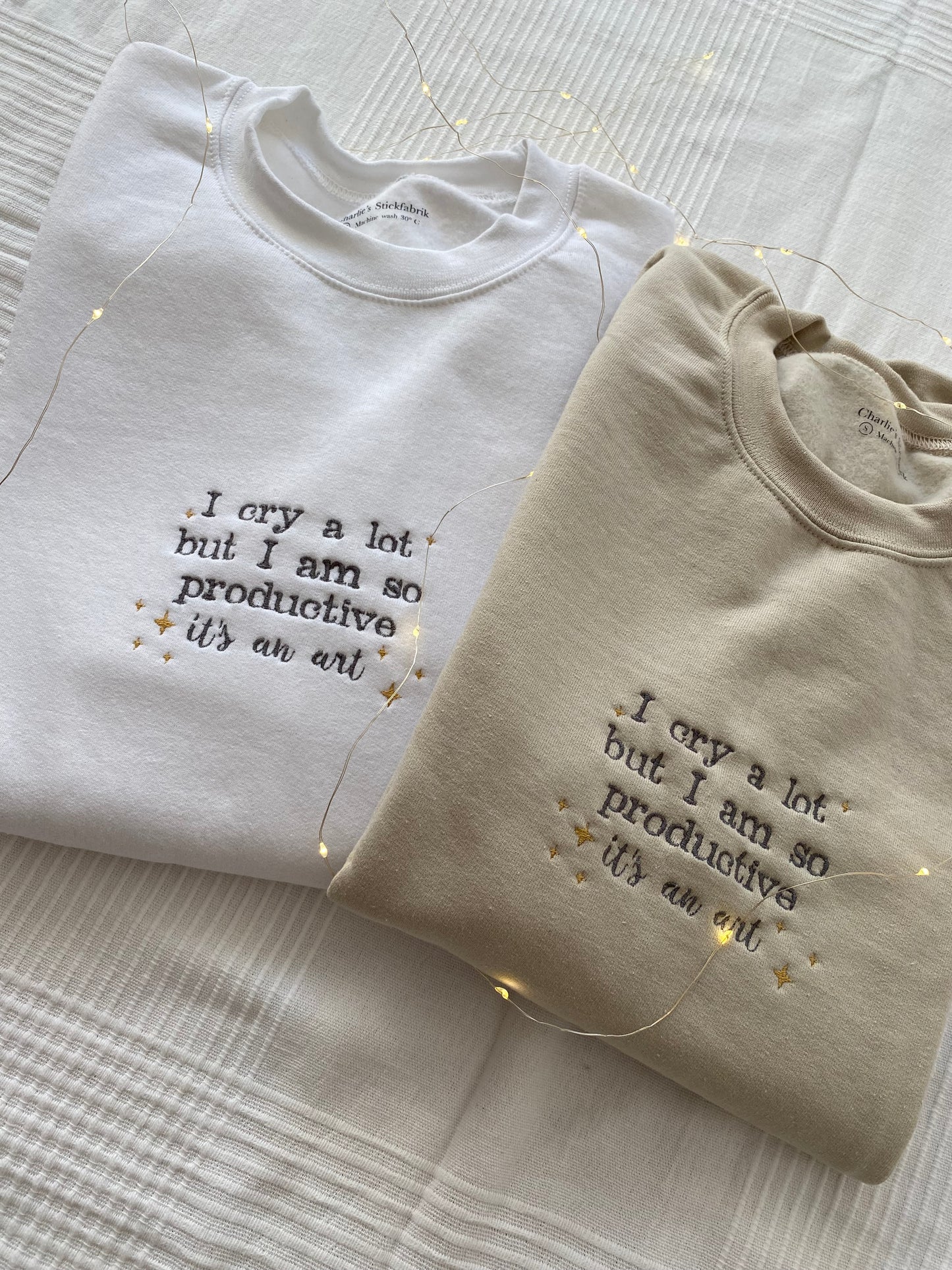 I cry a lot but I am so productive Crewneck | Embroidered