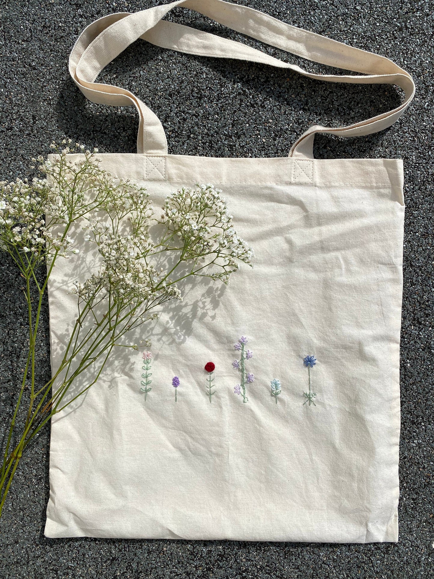 Jutebeutel | Totebag | Baumwolltasche | Tragetasche | Blumenstickerei | Handmade